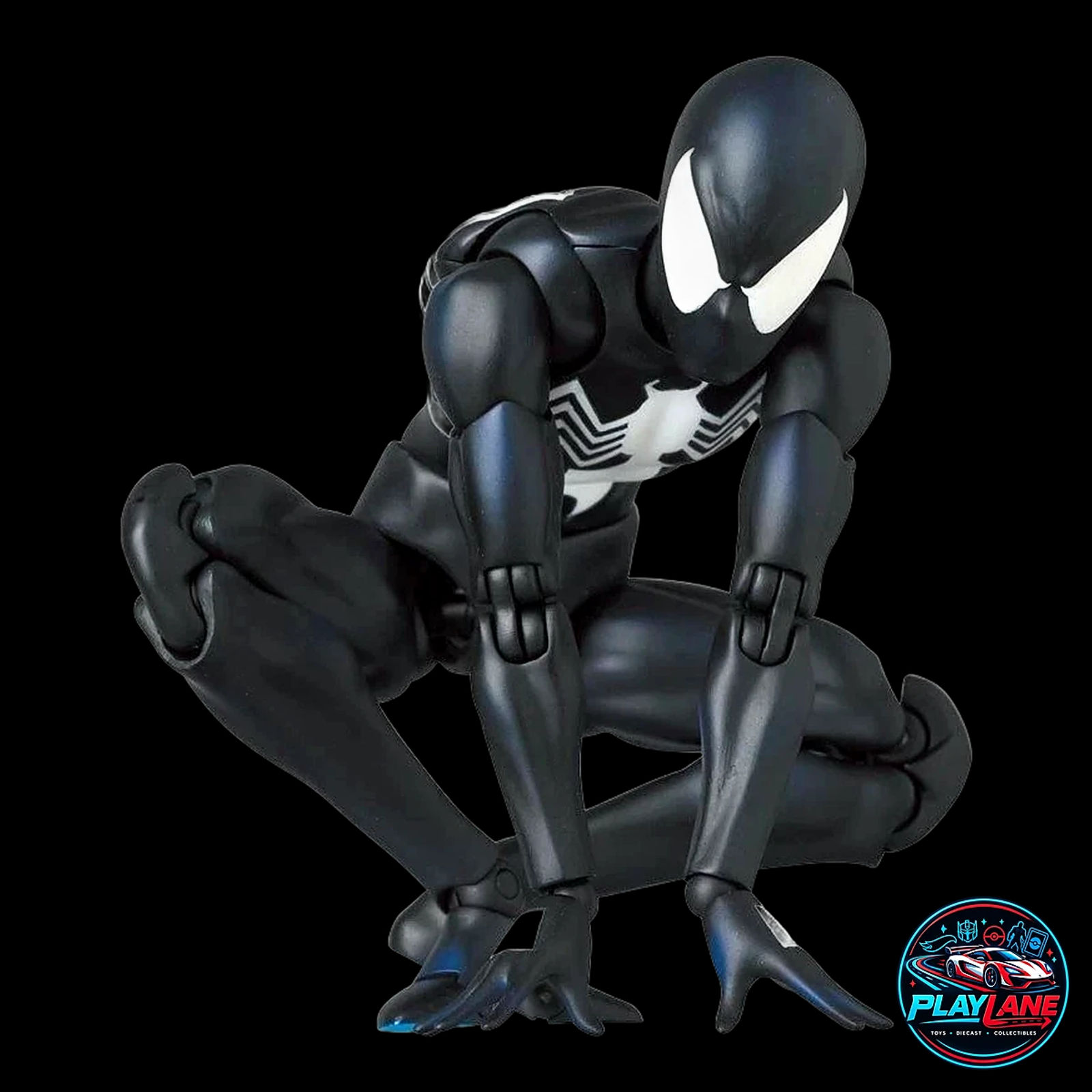 CT Toys Marvel Comics: Spider-Man (MAFEX No. 147 Symbiote Black Costume Comic Ver.) 1/12 Scale Highly Articulated Action Figure with Magnetic Hands & Feet, Web Lines & Dynamic Display Stand - Main View 5