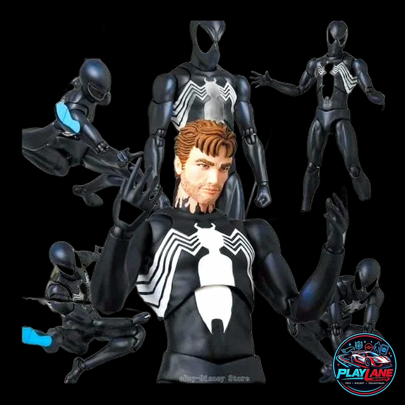 CT Toys Marvel Comics: Spider-Man (MAFEX No. 147 Symbiote Black Costume Comic Ver.) 1/12 Scale Highly Articulated Action Figure with Magnetic Hands & Feet, Web Lines & Dynamic Display Stand - Main View 9