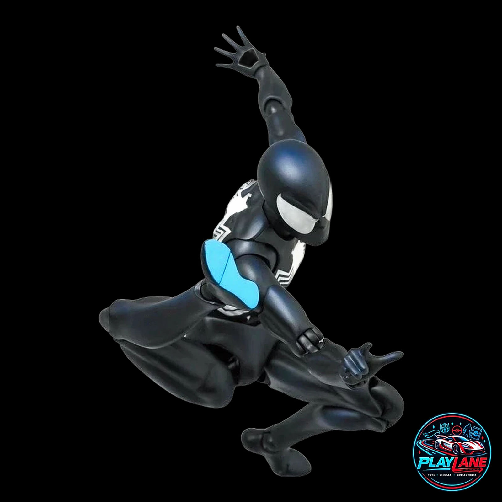 CT Toys Marvel Comics: Spider-Man (MAFEX No. 147 Symbiote Black Costume Comic Ver.) 1/12 Scale Highly Articulated Action Figure with Magnetic Hands & Feet, Web Lines & Dynamic Display Stand - Main View 7