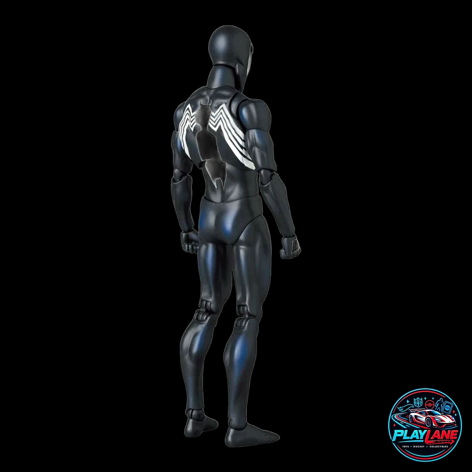 CT Toys Marvel Comics: Spider-Man (MAFEX No. 147 Symbiote Black Costume Comic Ver.) 1/12 Scale Highly Articulated Action Figure with Magnetic Hands & Feet, Web Lines & Dynamic Display Stand - Main View 4
