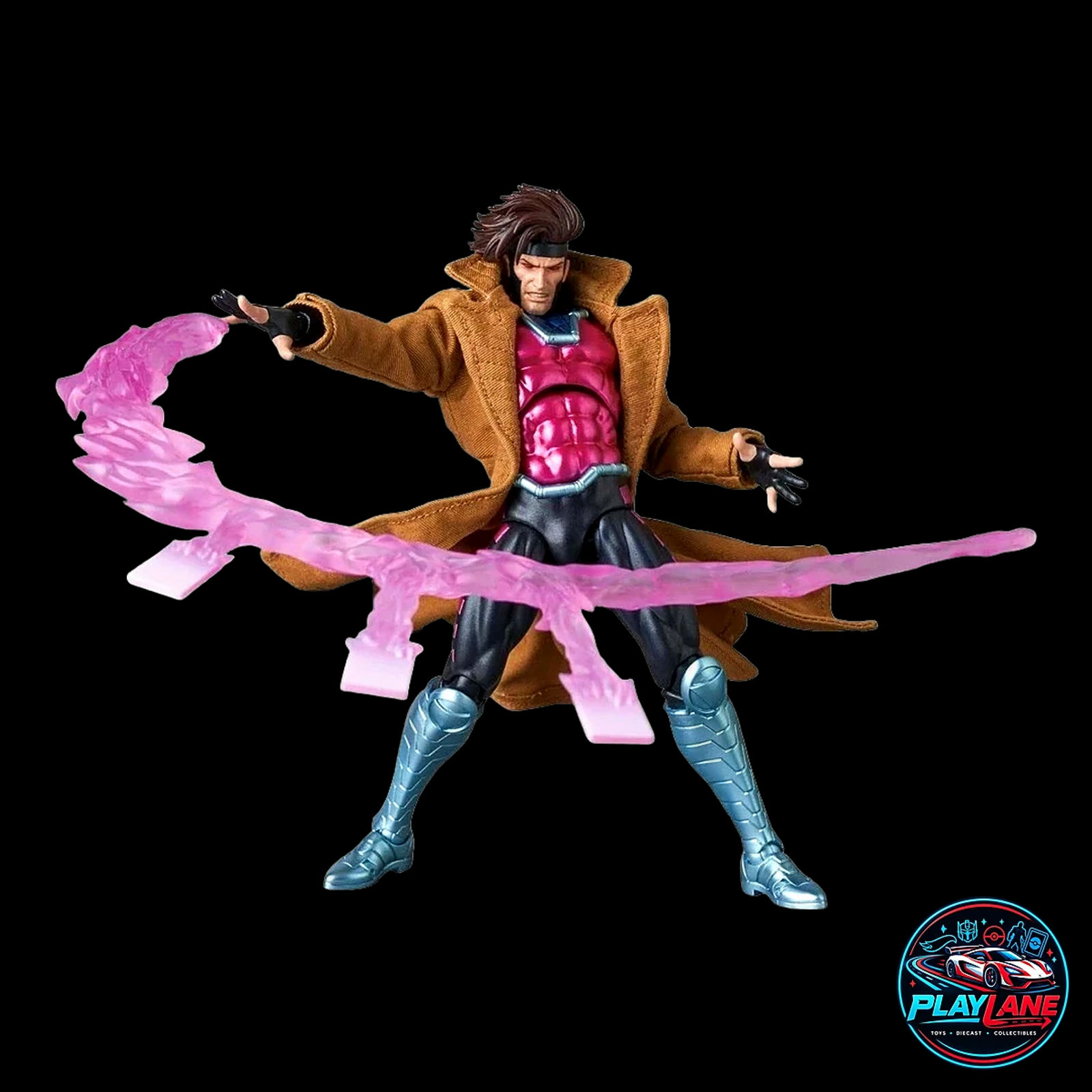 CT Toys Marvel Comics: X-Men Gambit (MAFEX No. 131 Comic Version) 1/12 Scale Highly Articulated Action Figure with Wired Fabric Trench Coat, Bo Staff, Kinetic Card Effects & Display Stand - Main View 5