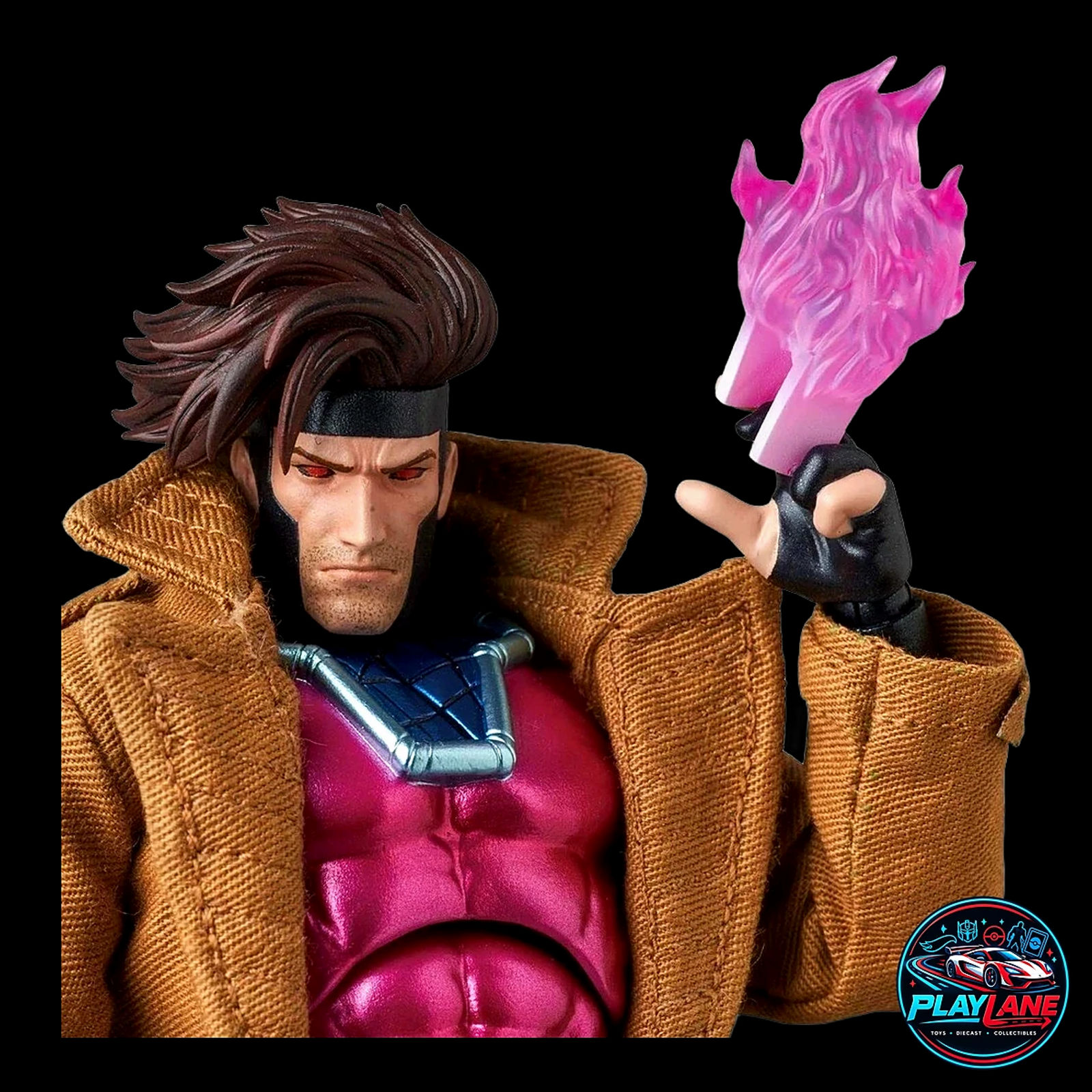 CT Toys Marvel Comics: X-Men Gambit (MAFEX No. 131 Comic Version) 1/12 Scale Highly Articulated Action Figure with Wired Fabric Trench Coat, Bo Staff, Kinetic Card Effects & Display Stand - Main View 4
