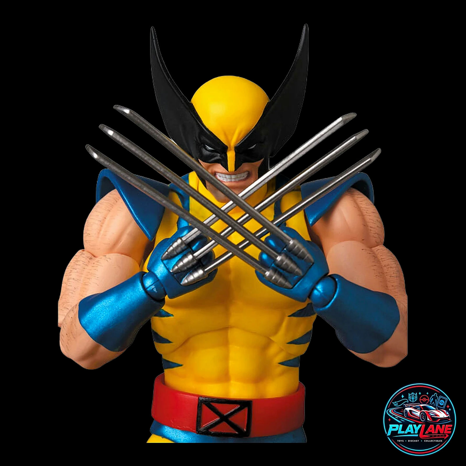 CT Toys Marvel Comics: X-Men Wolverine (MAFEX No. 096 Comic Tiger Stripe Ver.) 1/12 Scale Highly Articulated Action Figure with Adamantium Claws, Alternate Head Portraits & Display Stand - Main View 4