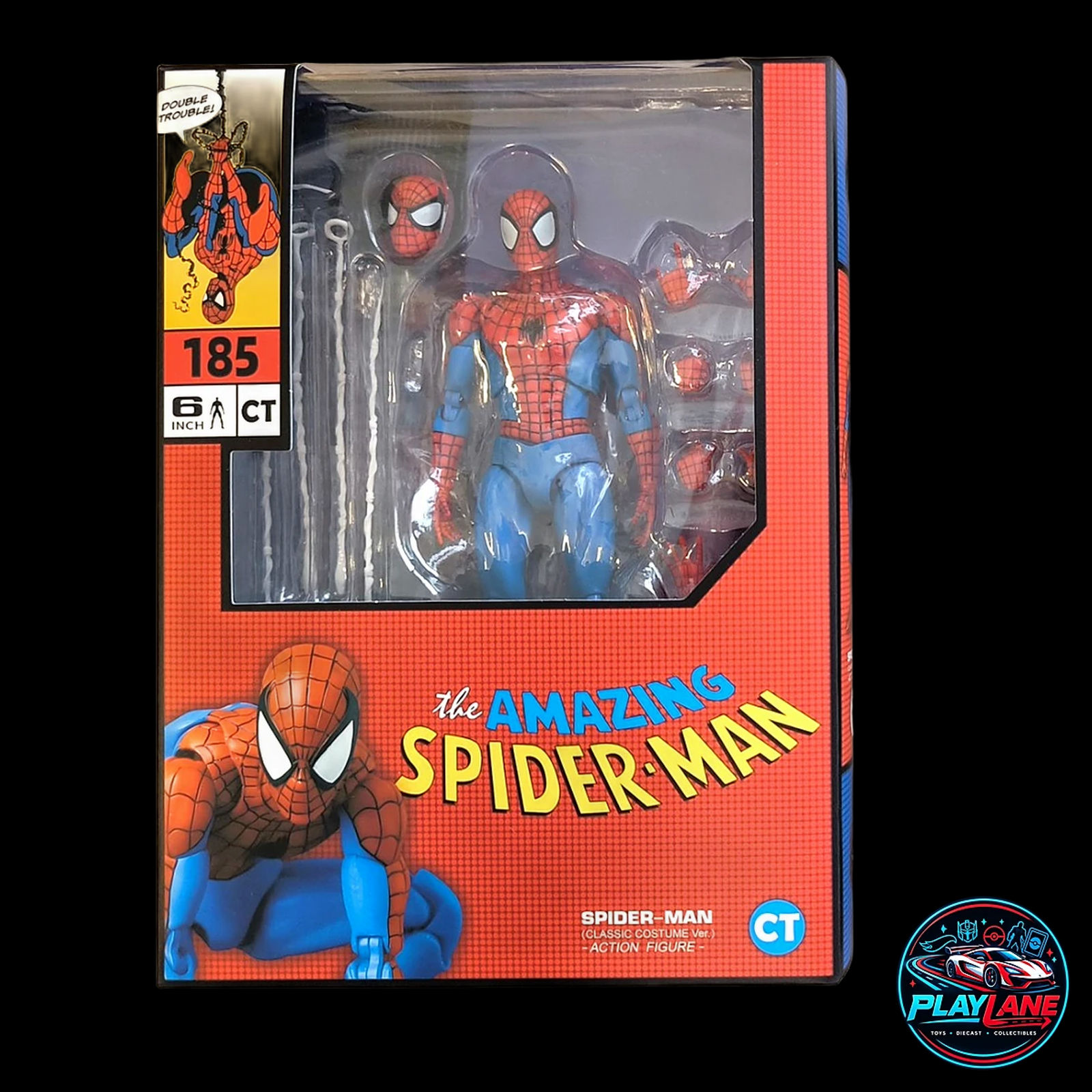 CT Toys No.185 Spider-Man (Classic Comic Costume Ver.) 1/12 Scale Highly Articulated Action Figure with Web Lines, Alternate Head Portraits & Display Stand - Main View 2