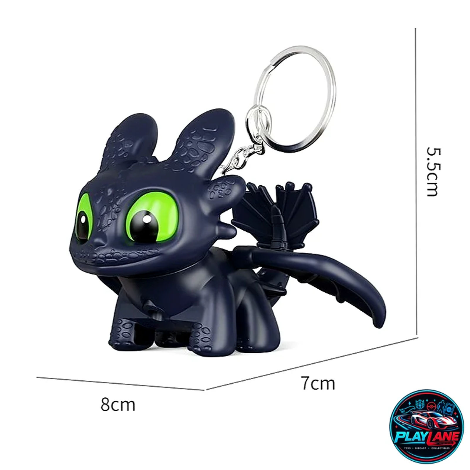 DreamWorks How to Train Your Dragon: Toothless (The Night Fury) 3D Interactive Toy Keychain with Flapping Moving Wings & Glowing LED Light-Up Green Eyes - Main View 1