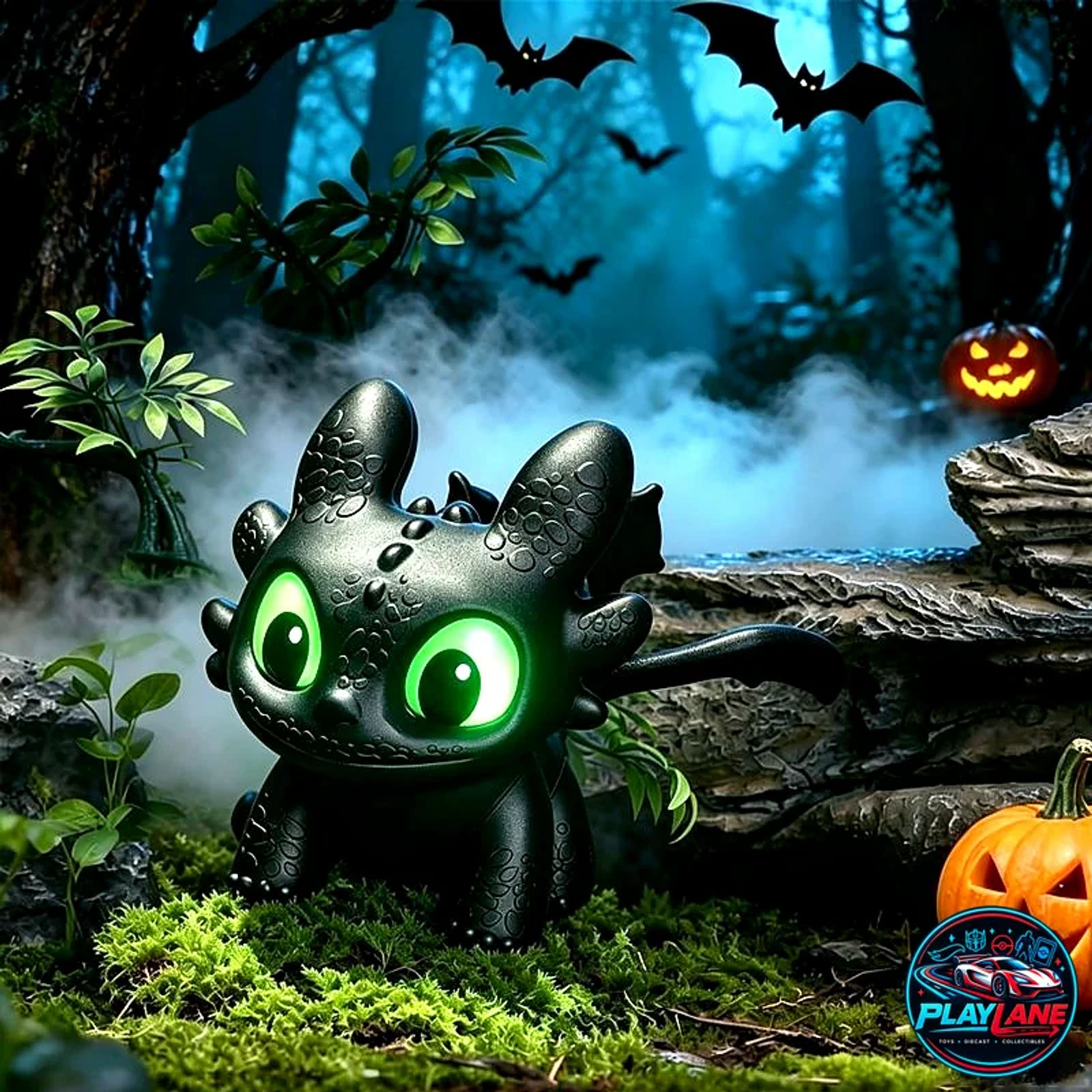 DreamWorks How to Train Your Dragon: Toothless (The Night Fury) 3D Interactive Toy Keychain with Flapping Moving Wings & Glowing LED Light-Up Green Eyes - Main View 6