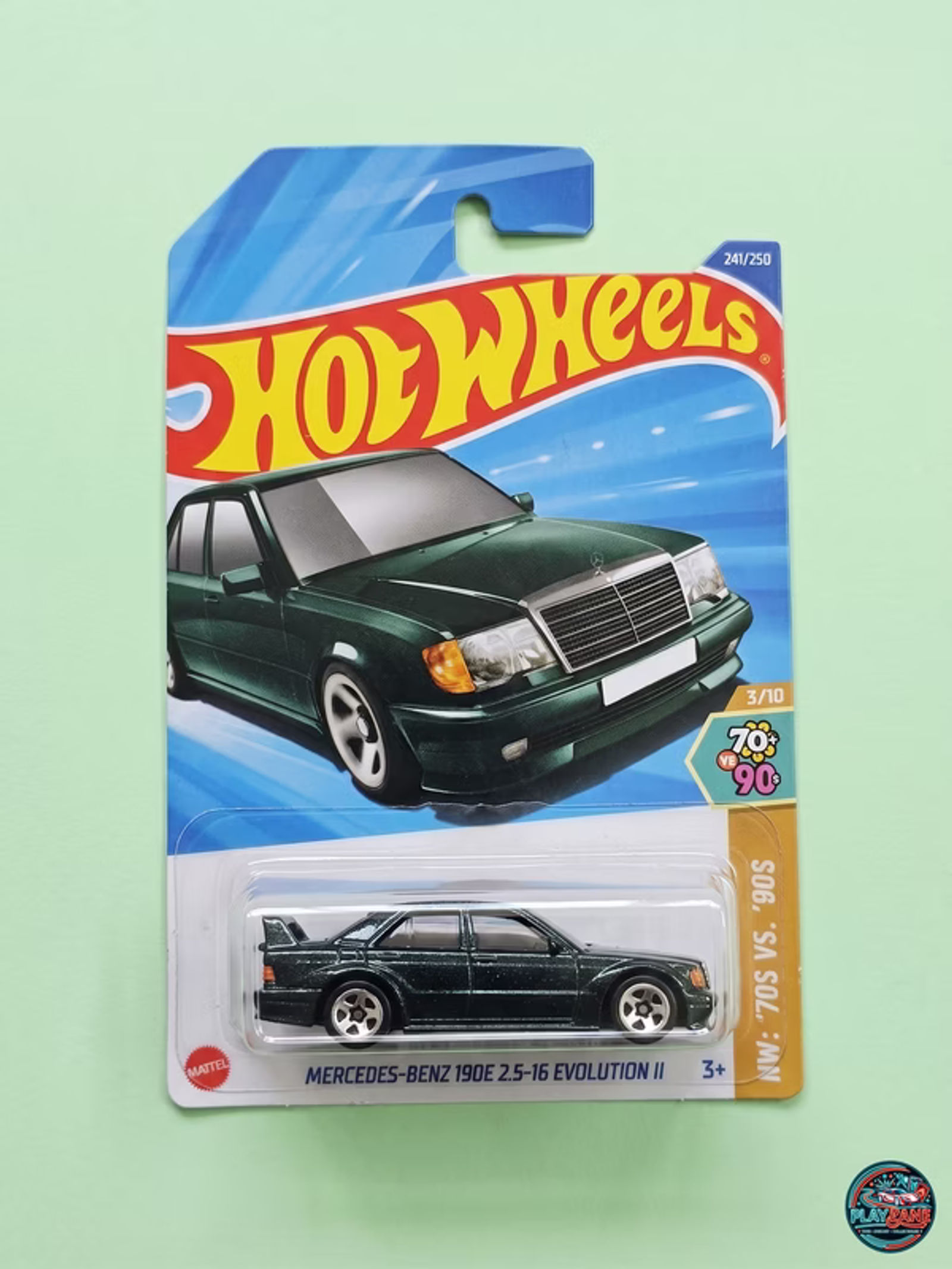 Hot Wheels 1990 Mercedes-Benz 190 E 2.5-16 Evolution II (3/10) – 1:64 Scale Diecast Model Car | Imported - Main View 1