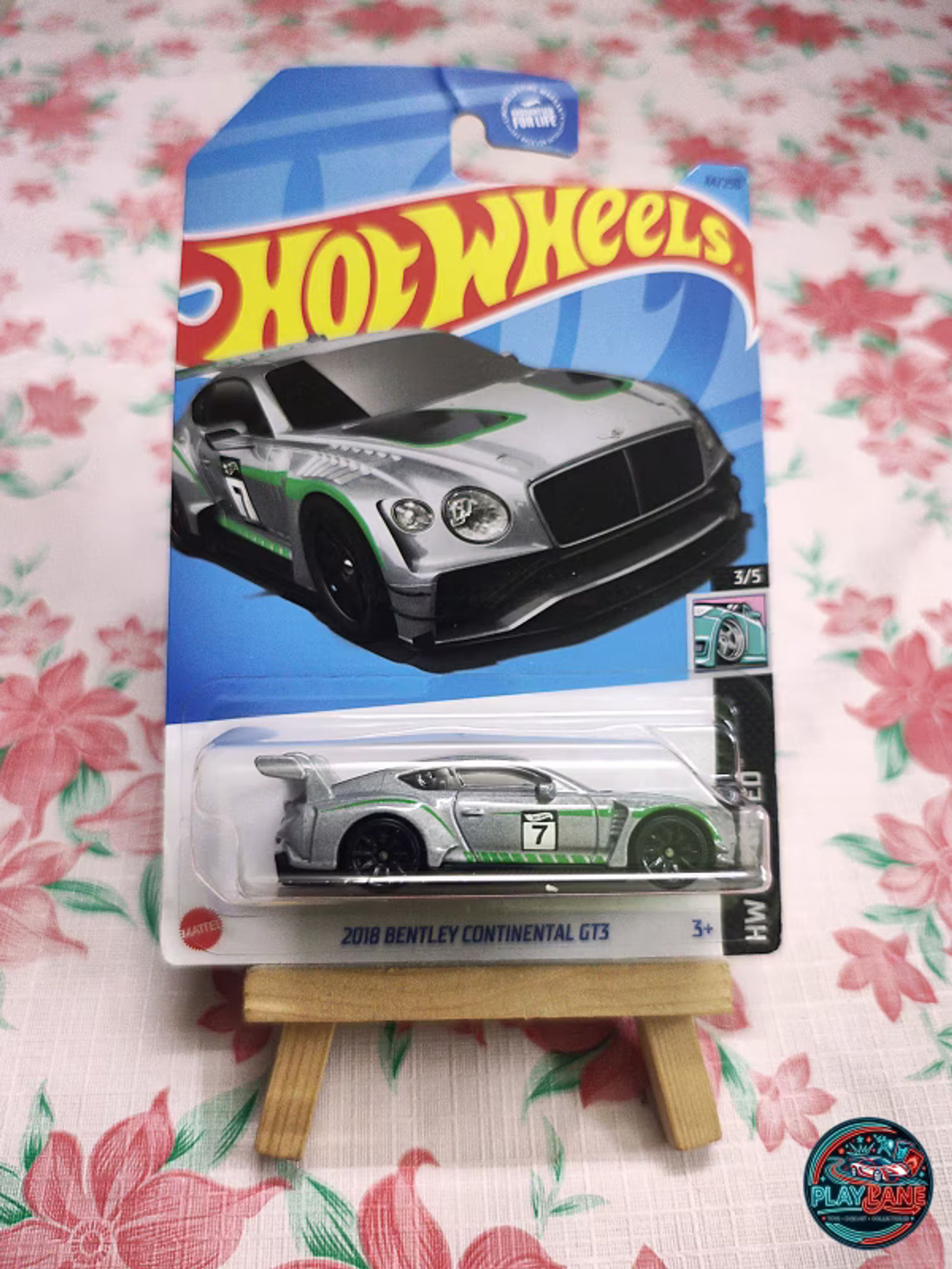 Hot Wheels 2018 Bentley Continental GT3 Metallic Silver | Imported – 1:64 Scale HW Modified Mainline Model Car - Main View 1