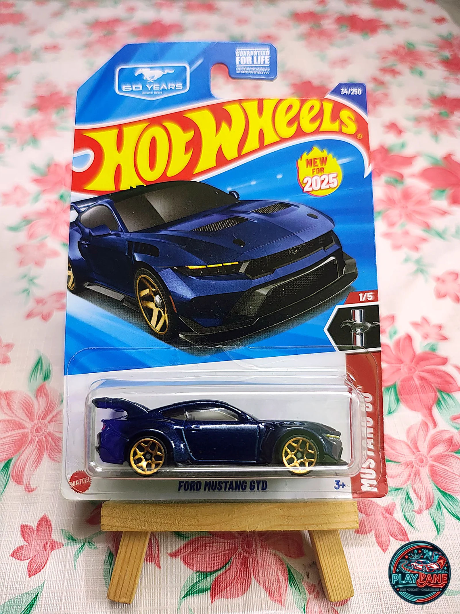 Hot Wheels Ford Mustang GTD Metalflake Atlas Blue | Imported – 1:64 Scale Mustang 60th Anniversary Mainline Diecast Supercar - Main View 1