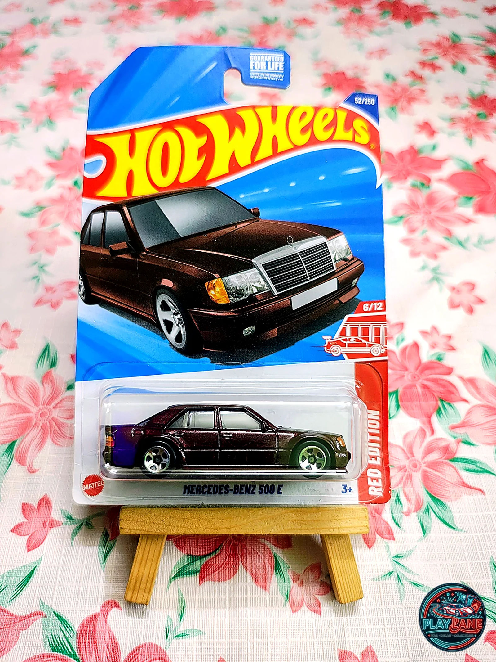 Hot Wheels Mercedes-Benz 500 E Metalflake Maroon | Imported – 1:64 Scale Target Red Edition Exclusive Retro Performance Sedan Model Car - Main View 1