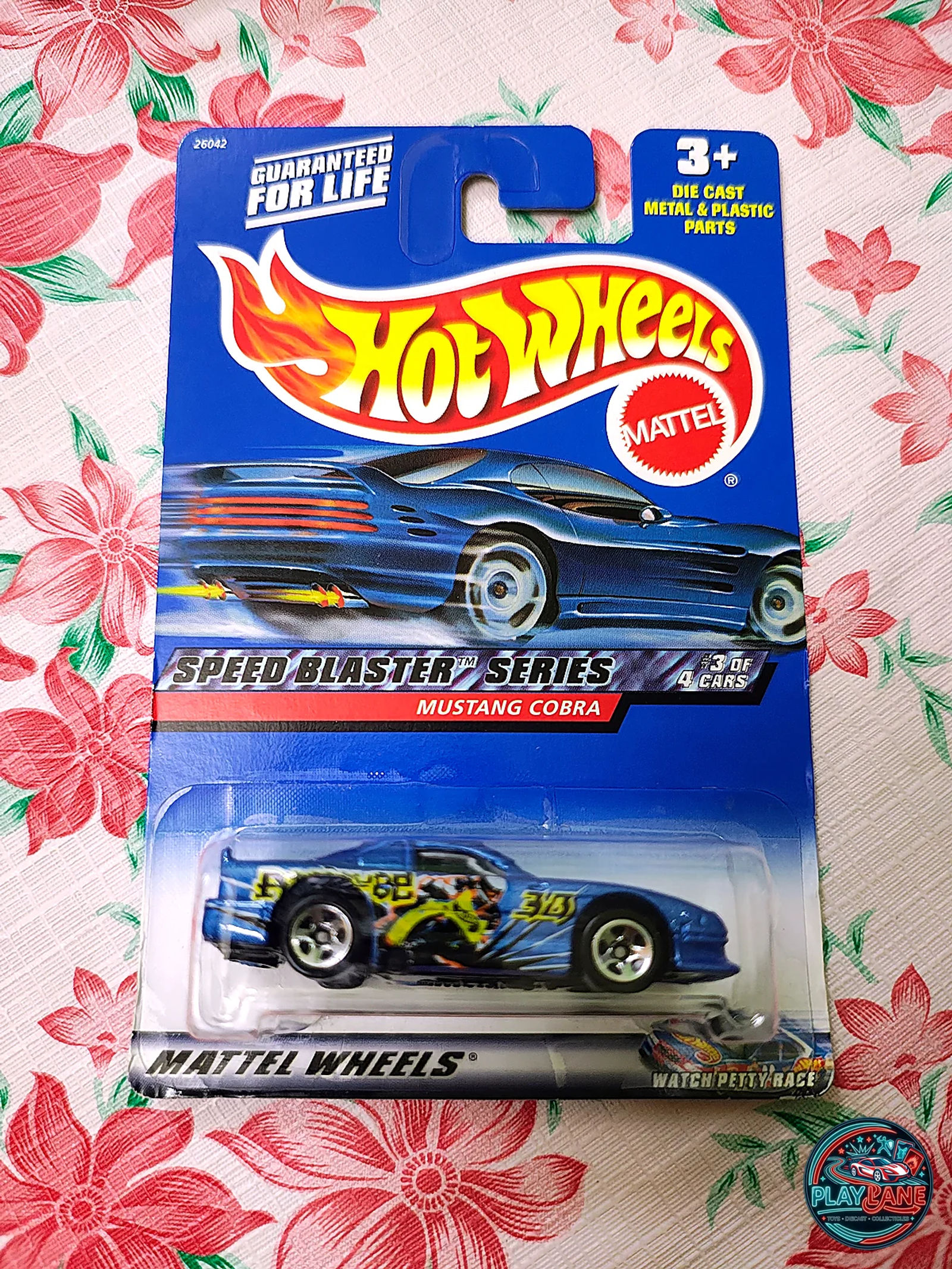 Hot Wheels Mustang Cobra Metallic Blue | Imported – 1:64 Scale 2000 Speed Blaster Series 3/4 Retro Mainline American Muscle Model Car - Main View 1
