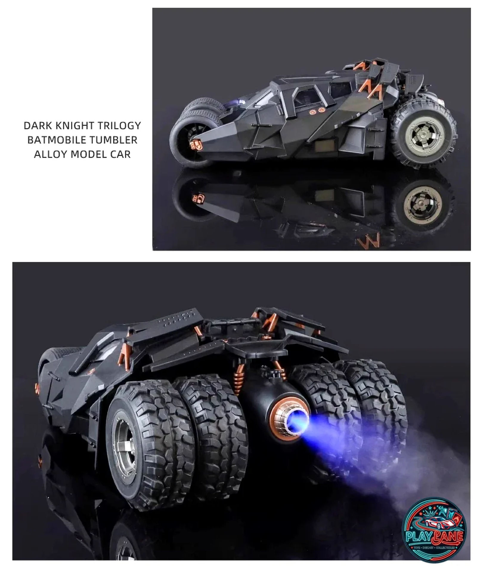 Batman The Dark Knight Tumbler Batmobile | Premium Alloy Diecast Model Car with Real Smoke Spray Exhaust, LED Lights & Engine Sounds - Main View 5
