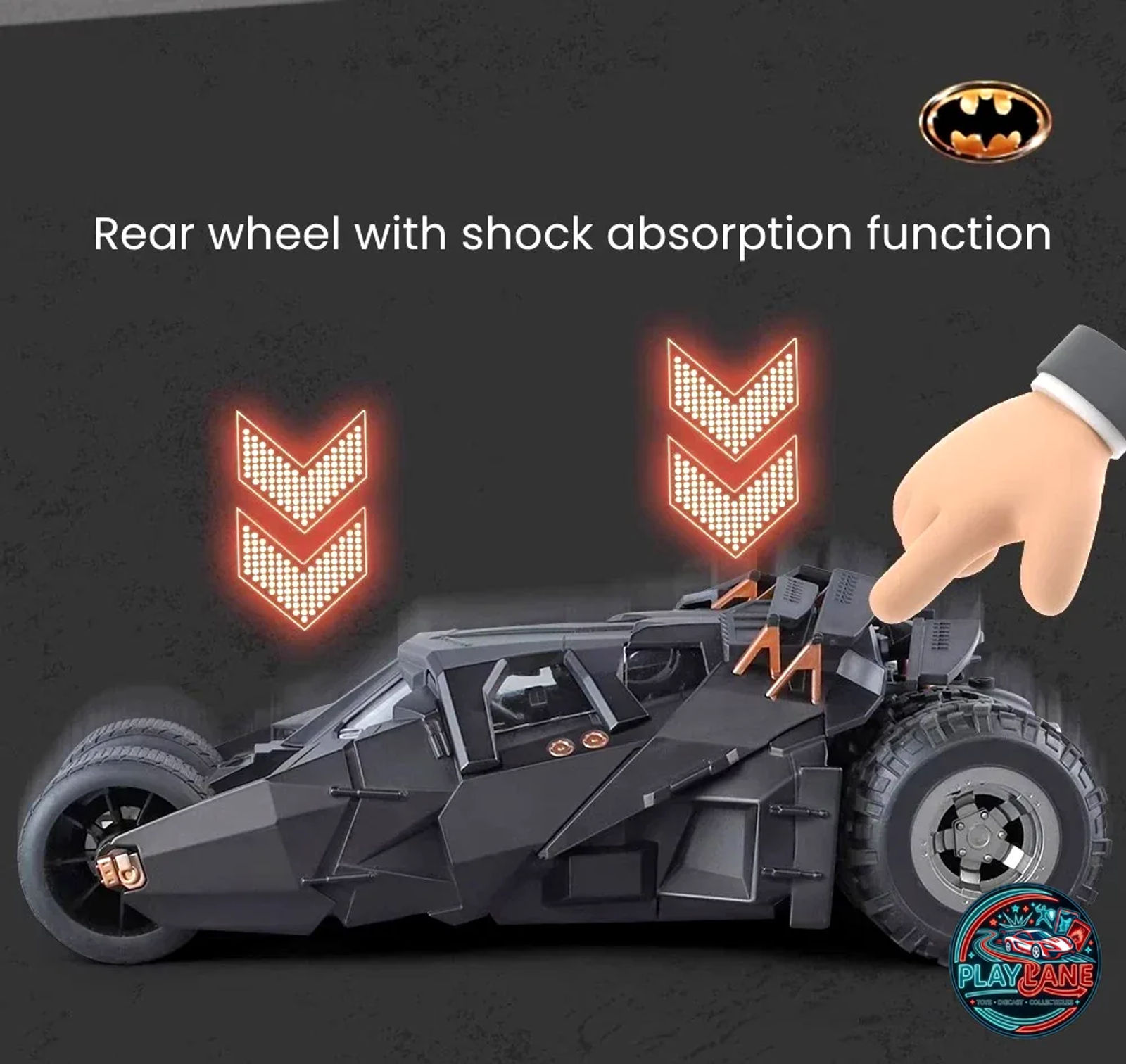 Batman The Dark Knight Tumbler Batmobile | Premium Alloy Diecast Model Car with Real Smoke Spray Exhaust, LED Lights & Engine Sounds - Main View 7