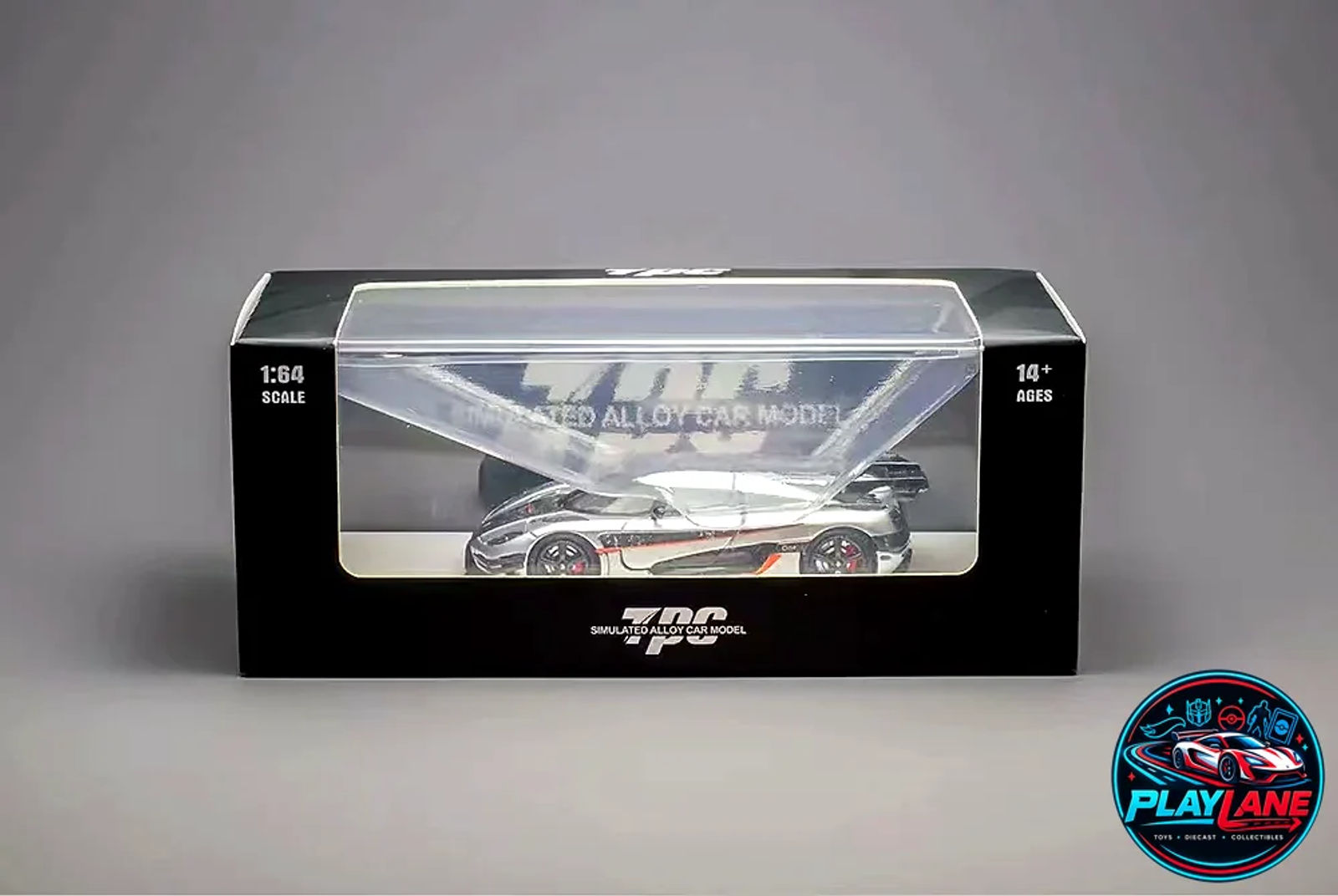 TPC 1:64 Koenigsegg Agera One:1 Silver Metallic Limited Edition Die-Cast Collector Model Car with Acrylic Display Case & Base - Main View 7